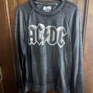 Heathered grey lightweight acdc pullover sweatshirt.